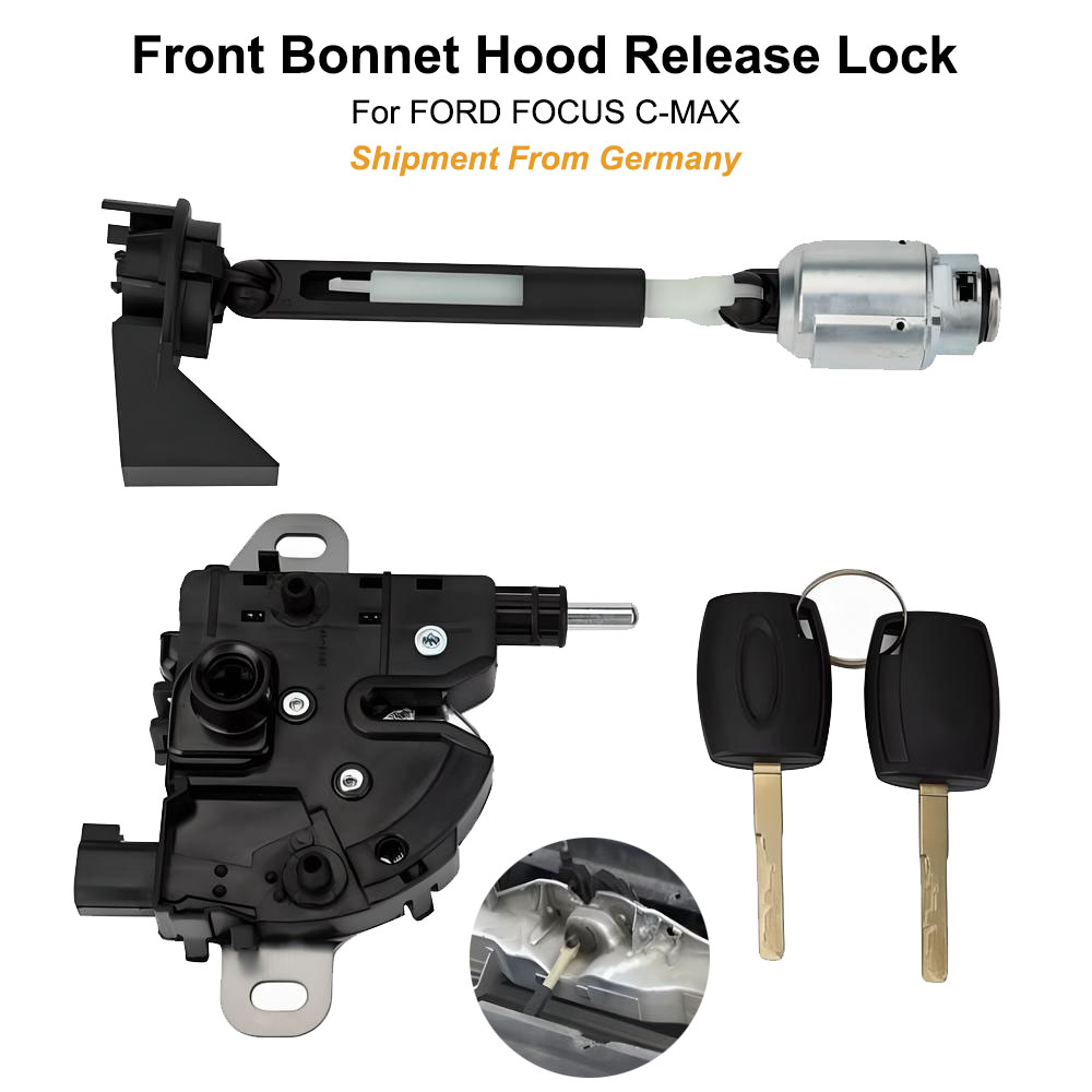 Car Front Bonnet Hood Release Lock Cylinder Assembled Repair Kit Set Latch With 2 Same Keys For Ford Focus C-MAX 3M5116700BC